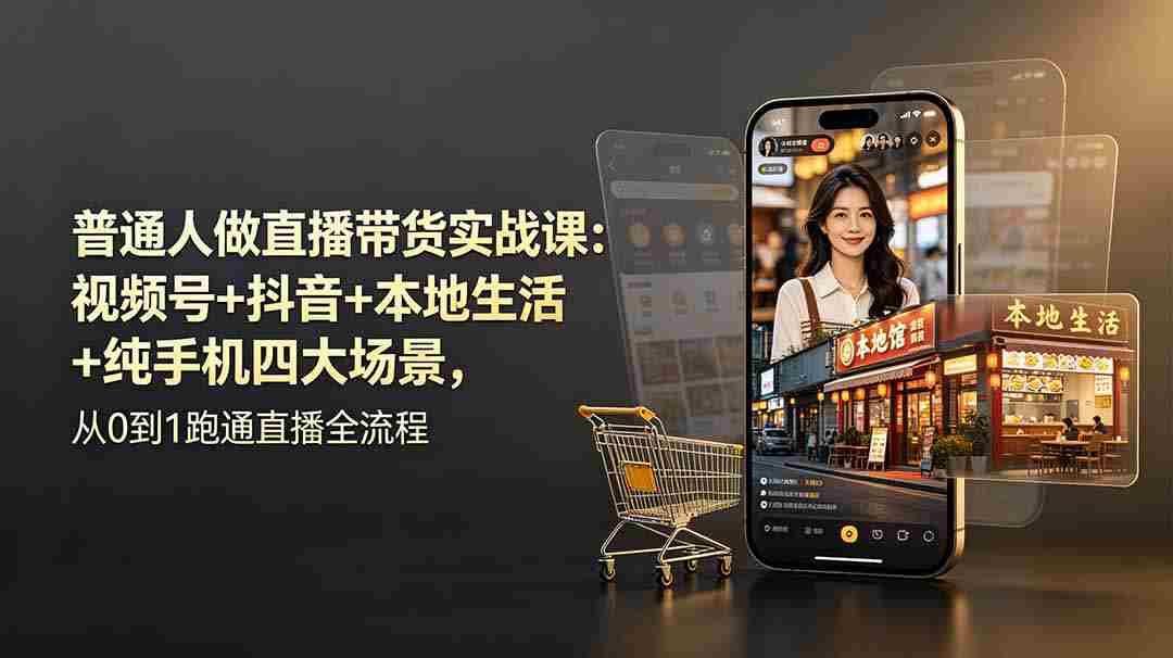 普通人做直播带货实战课：视频号+抖音+本地生活+纯手机四大场景，从0到1跑通直播全流程