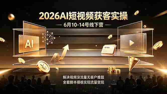 2026AI短视频获客实操6月10-14号线下营，解决视频没流量无客户难题，全套脚本模板实现流量变现