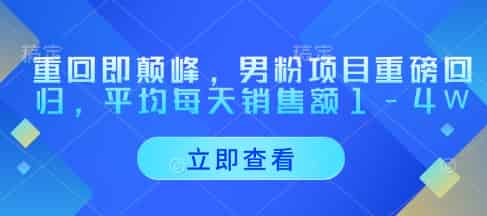 重回即颠峰，男粉项目重磅回归，平均每天销售额1-4W