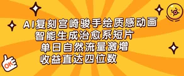 AI复刻宫崎骏手绘质感动画，智能生成治愈系短片，单日自然流量激增，收益直达四位数