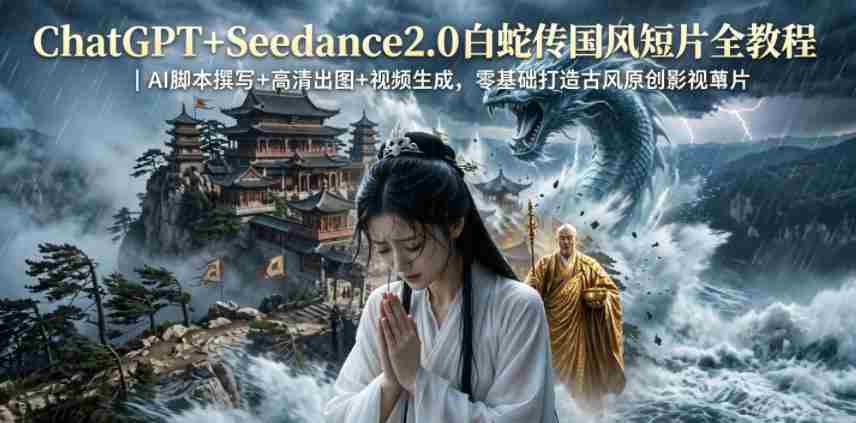 ChatGPT+Seedance2.0白蛇传国风短片全教程｜AI脚本撰写+高清出图+视频生成，零基础打造古风原创影视短片