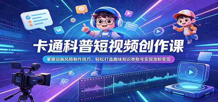 卡通科普短视频创作课：掌握动画风格制作技巧，轻松打造趣味知识类账号实现涨粉变现