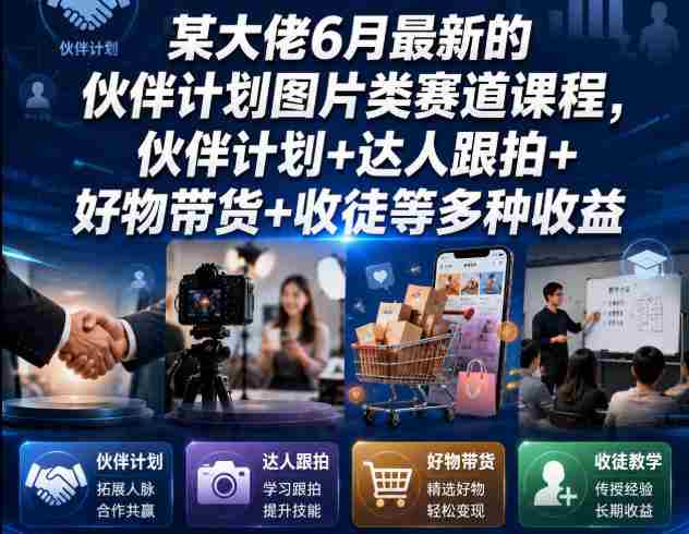 某大佬6月最新的伙伴计划图片类赛道课程，伙伴计划+达人跟拍+好物带货+收徒等多种收益