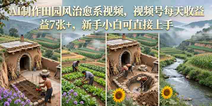 AI制作田园风治愈系视频，视频号每天收益7张+，新手小白可直接上手