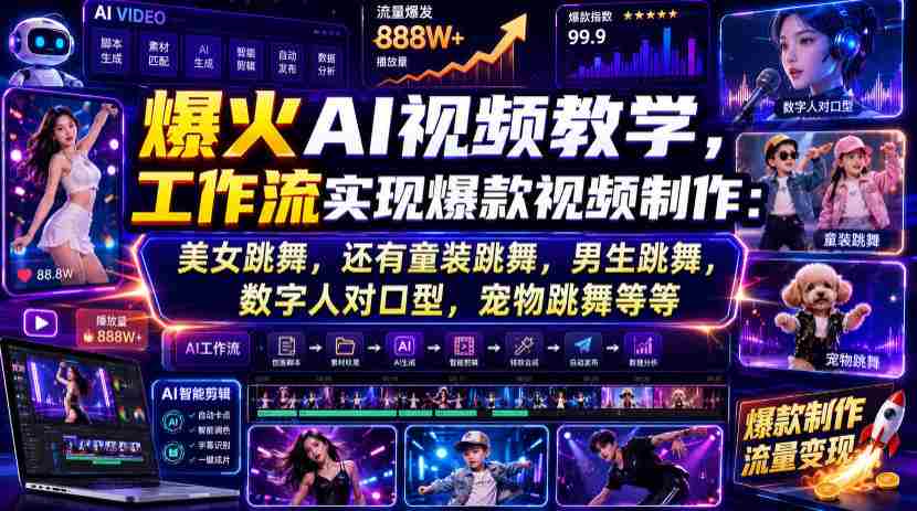 爆火AI视频教学，工作流实现爆款视频制作：美女跳舞，还有童装跳舞，男生跳舞，数字人对口型，宠物跳舞等等