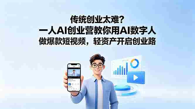 传统创业太难？一人AI创业营教你用AI数字人做爆款短视频，轻资产开启创业路