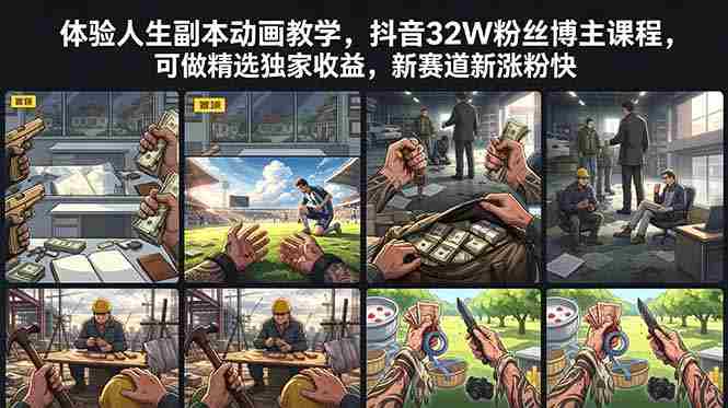 体验人生副本动画教学， 抖音32W粉丝博主课程，可做精选独家收益，新赛道新涨粉快