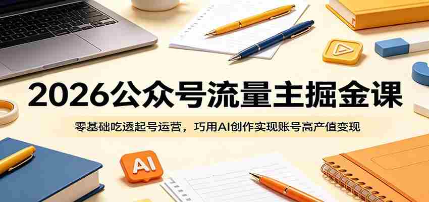 2026公众号流量主掘金课：零基础吃透起号运营，巧用AI创作实现账号高产值变现