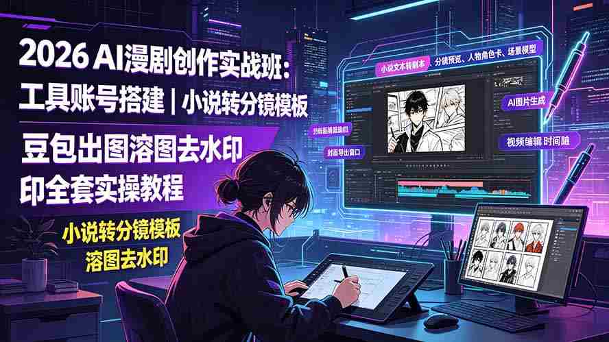 2026AI漫剧创作实战班：工具账号搭建｜小说转分镜模板｜豆包出图溶图去水印全套实操教程
