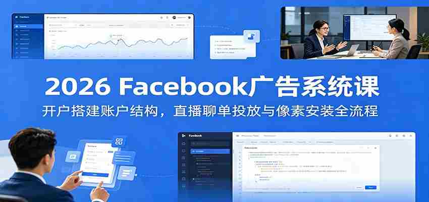 2026 Facebook广告系统课：开户搭建账户结构，直播聊单投放与像素安装全流程