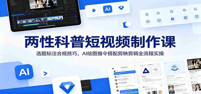 两性科普短视频制作课：选题标注合规技巧，AI绘图指令搭配剪映剪辑全流程实操