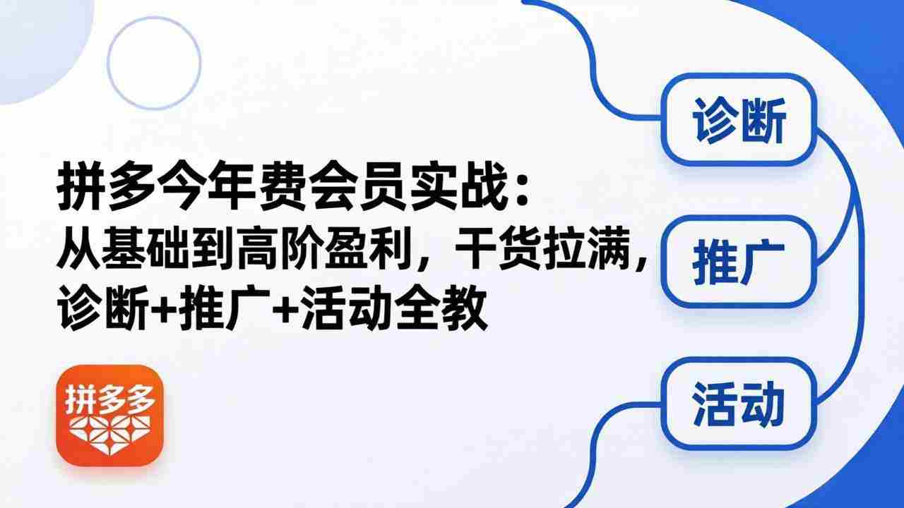 拼多多年费会员实战(更新26年5月15)：从基础到高阶盈利，干货拉满，诊断+推广+活动全教