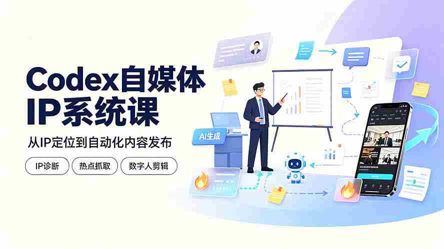 Codex自媒体IP系统课：IP诊断/热点抓取/IP蒸馏 Skill，爆款复刻数字人多平台自动发布教程