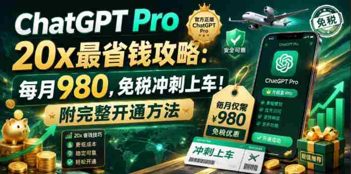 ChatGPT Pro 20x最省钱攻略：每月980，免税冲刺上车！附完整开通方法【文档】
