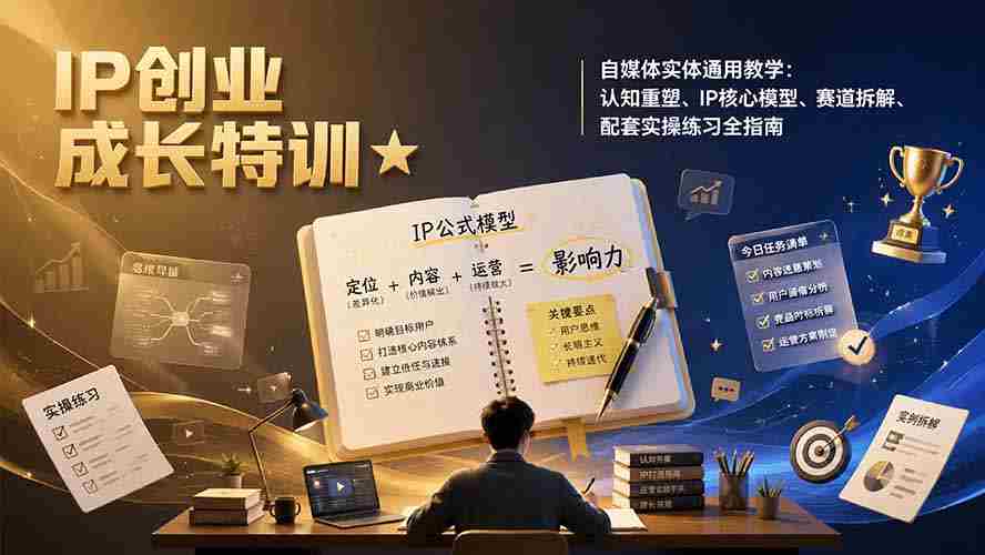 IP创业成长特训★自媒体实体通用教学：认知重塑、IP核心模型、赛道拆解、配套实操练习全指南