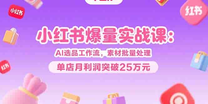 小红书爆量实战课：AI选品工作流，素材批量处理，单店月利润突破25万元
