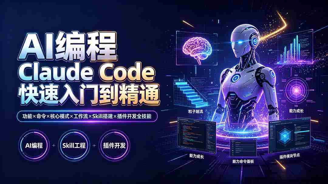 AI编程 Claude Code快速入门到精通：功能×命令×核心模式×工作流×Skill搭建×插件开发全技能