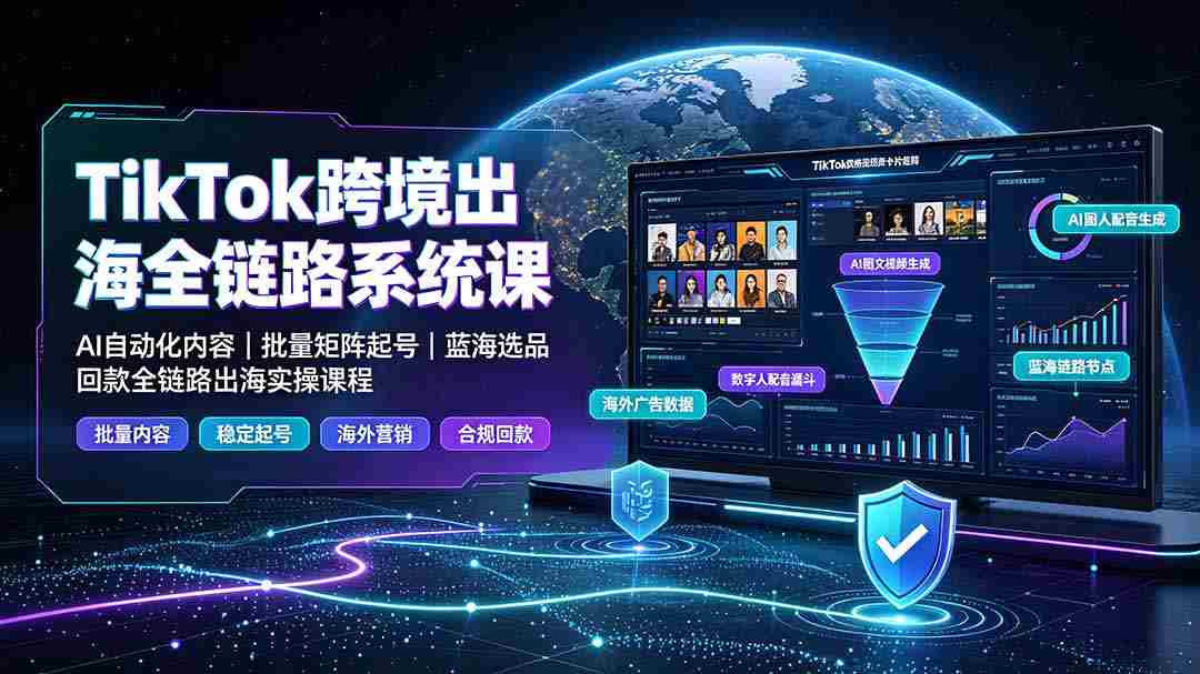 TikTok跨境出海全链路系统课-2026年7月：AI自动化内容｜批量矩阵起号｜蓝海选品回款全链路出海实操课程