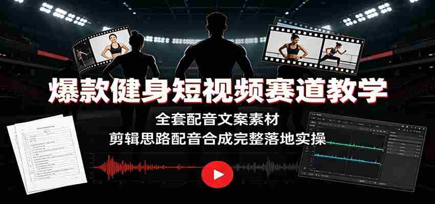爆款健身短视频赛道教学：全套配音文案素材，剪辑思路配音合成完整落地实操