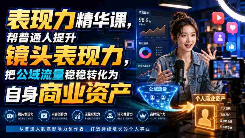 表现力精华课，帮普通人提升镜头表现力，把公域流量稳稳转化为自身商业资产
