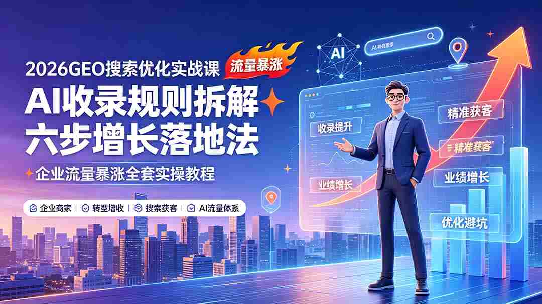 2026GEO搜索优化实战课：AI收录规则拆解｜六步增长落地法｜企业流量暴涨全套实操教程
