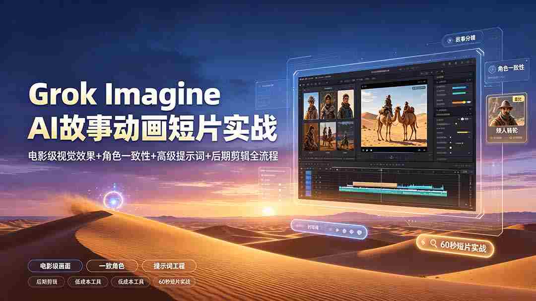 Grok Imagine AI故事动画短片实战：电影级视觉效果+角色一致性+高级提示词+后期剪辑全流程