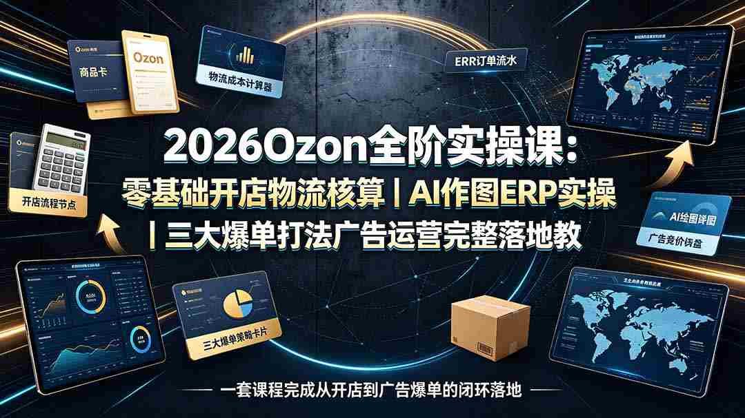 2026Ozon全阶实操课：零基础开店物流核算｜AI作图ERP实操｜三大爆单打法guang告运营完整落地教程