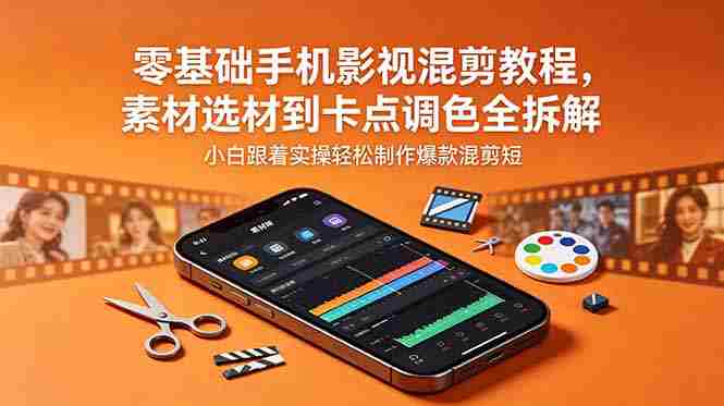零基础手机影视混剪教程，素材选材到卡点调色全拆解，小白跟着实操轻松制作爆款混剪短片