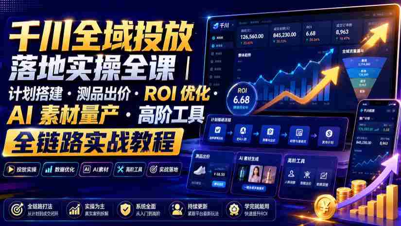 千川全域投放落地实操全课｜计划搭建・测品出价・ROI优化・AI素材量产・高阶工具全链路实战教程