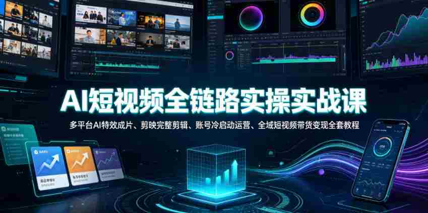 AI短视频全链路实操实战课｜多平台AI特效成片、剪映完整剪辑、账号冷启动运营、全域短视频带货变现全套教程