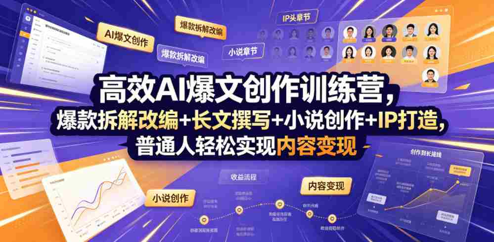高效AI爆文创作训练营，爆款拆解改编+长文撰写+小说创作+IP打造，普通人轻松实现内容变现