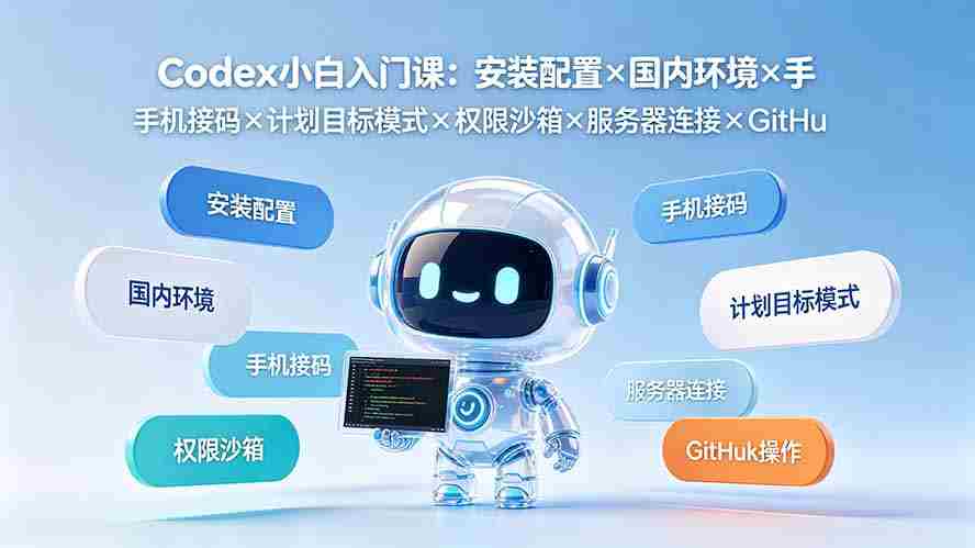 Codex小白入门课：安装配置×国内环境×手机接码×计划目标模式×权限沙箱×服务器连接×GitHub操作