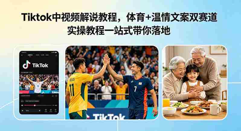 Tiktok中视频解说教程，体育+温情文案双赛道实操教程一站式带你落地，教你出海賺美刀