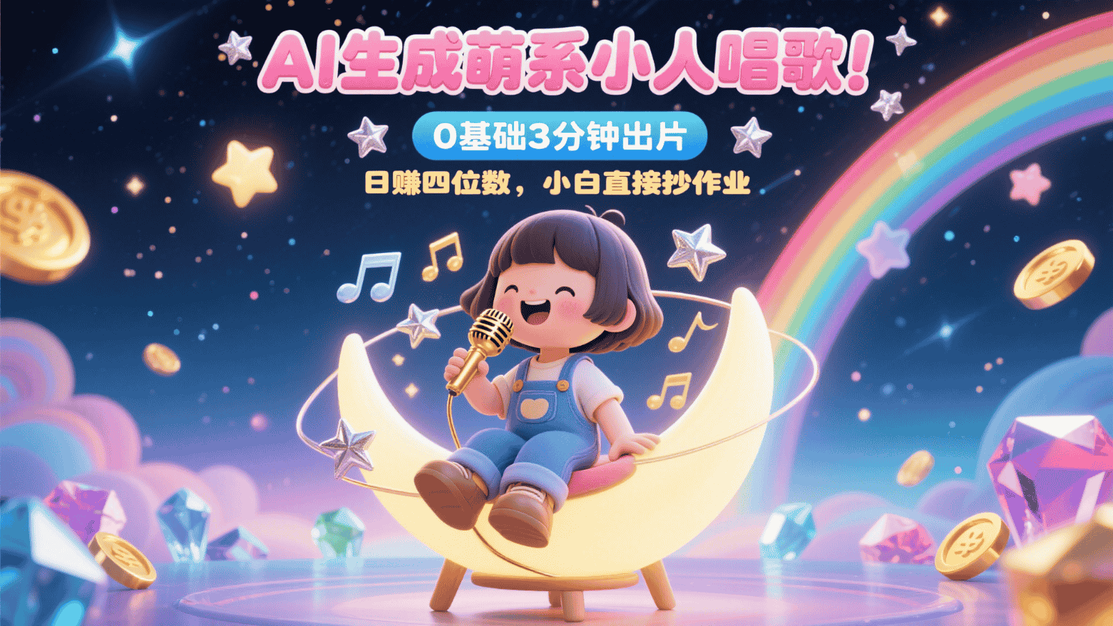 AI生成萌系小人唱歌！0基础3分钟出片，28个作品涨粉9万，日赚四位数，小白直接抄作业