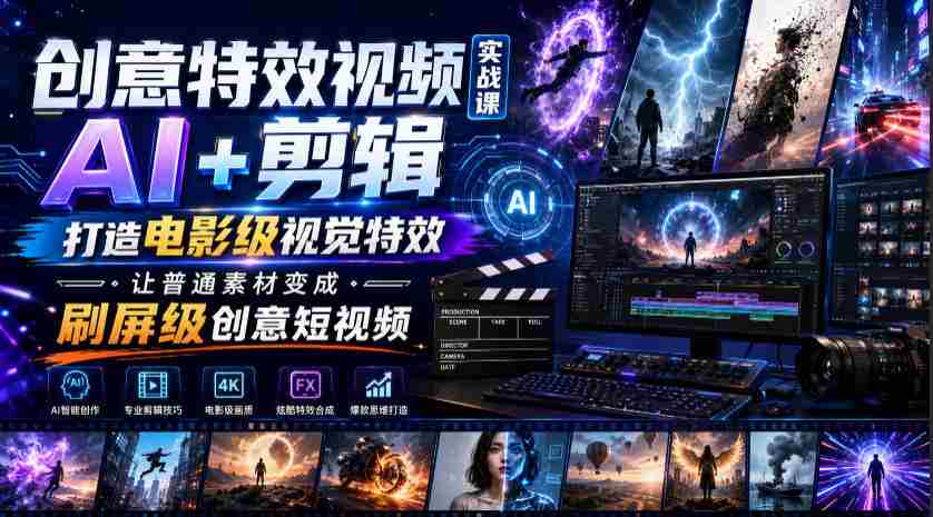 创意特效视频实战课，AI+剪辑打造电影级视觉特效，让普通素材变成刷屏级创意短视频