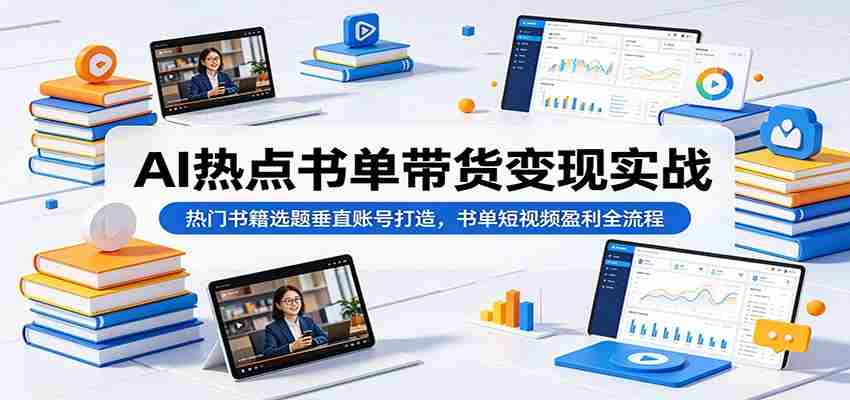 AI热点书单带货变现实战：热门书籍选题垂直账号打造，书单短视频盈利全流程