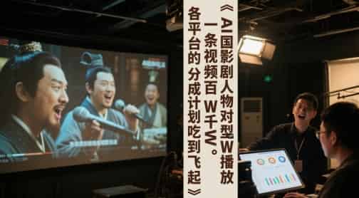 AI三国影视剧人物对口型唱歌玩法，一条视频百W千W播放，各平台的分成计划吃到飞起