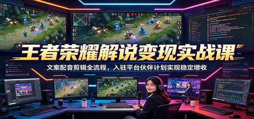 王者荣耀解说变现实战课：文案配音剪辑全流程，入驻平台伙伴计划实现稳定增收