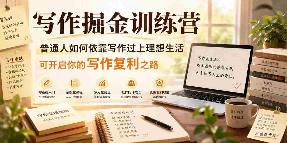写作掘金训练营，普通人如何依靠写作过上理想生活，可开启你的写作复利之路（更新6月）
