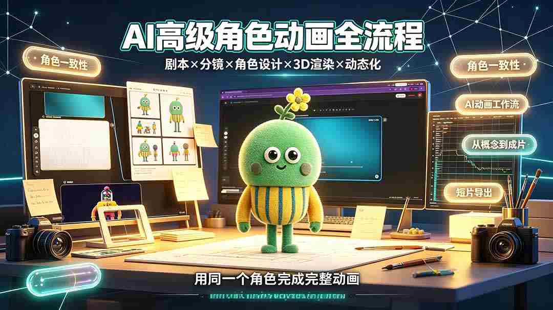 AI高级角色动画全流程：剧本×分镜×角色设计×3D渲染×动态化，从概念到成片一站式教学