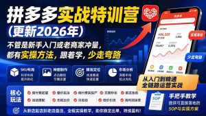 拼多多实战特训营(更新26年0821)：不管是新手入门或老商家冲量，都有实操方法，跟着学，少走弯路