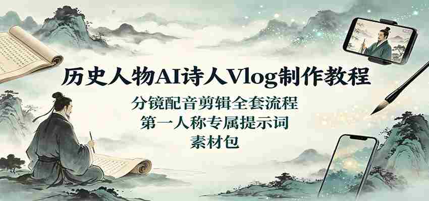 历史人物AI诗人Vlog制作教程：分镜配音剪辑全套流程，第一人称专属提示词素材包