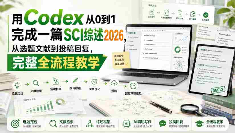 用Codex从0到1完成一篇SCI综述2026，从选题文献到投稿回复，完整全流程教学