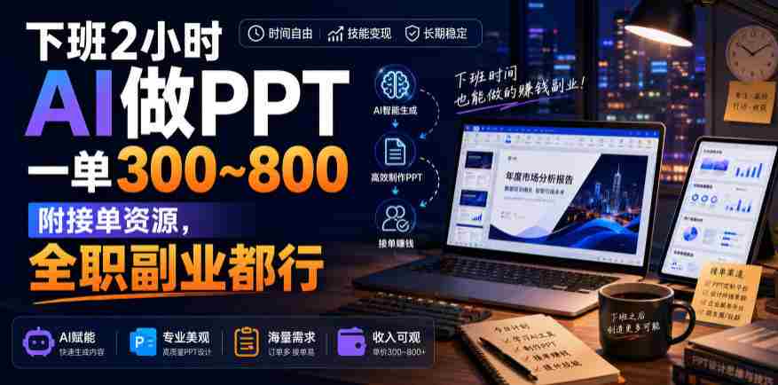 下班2小时AI做PPT，一单300~800，附接单资源，全职副业都行