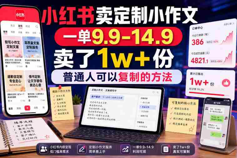 小红书卖定制小作文，一单9.9-14.9，卖了1w+份，普通人可以复制的方法