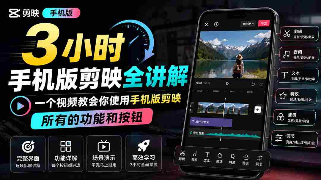 3小时手机版剪映全讲解，一个视频教会你使用手机版剪映，所有的功能和按钮