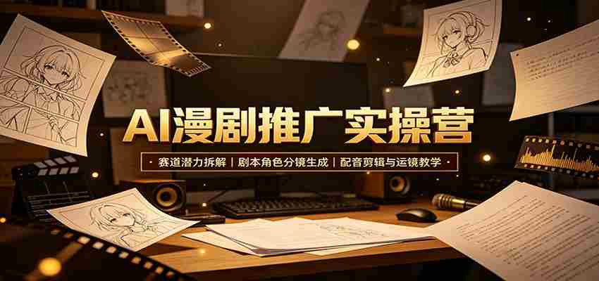 AI漫剧推广实操营：赛道潜力拆解，剧本角色分镜生成，配音剪辑与运镜教学
