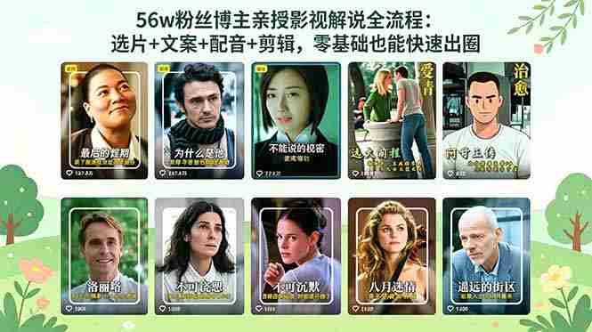 56万粉丝博主亲授影视解说全流程：选片+文案+配音+剪辑，零基础也能快速出圈