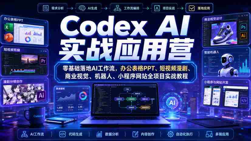 Codex AI实战应用营｜零基础落地AI工作流，办公表格PPT、短视频漫剧、商业视觉、机器人、小程序网站全项目实战教程