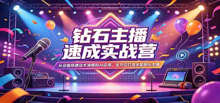 钻石主播速成实战营：从设备搭建话术演唱到AI应用，全方位打造全能娱乐主播